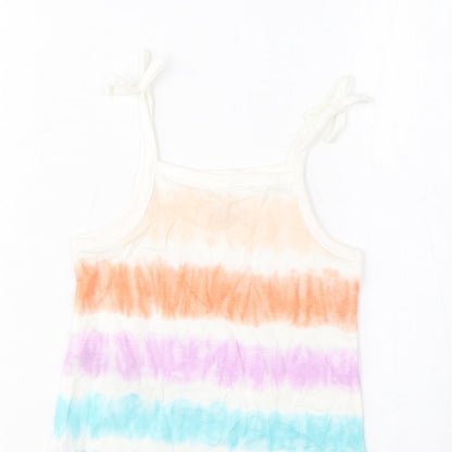 Marks and Spencer Girls Multicoloured Striped Cotton Cropped Tank Size 3-4 Years Square Neck Pullover