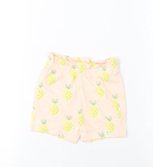 Marks and Spencer Girls Pink Geometric Cotton Cropped Trousers Size 3-6 Months Pullover - Lemon Print