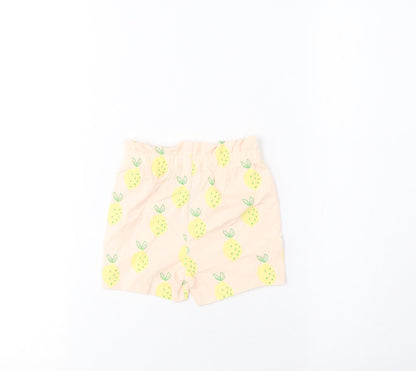 Marks and Spencer Girls Pink Geometric Cotton Cropped Trousers Size 3-6 Months Pullover - Lemon Print