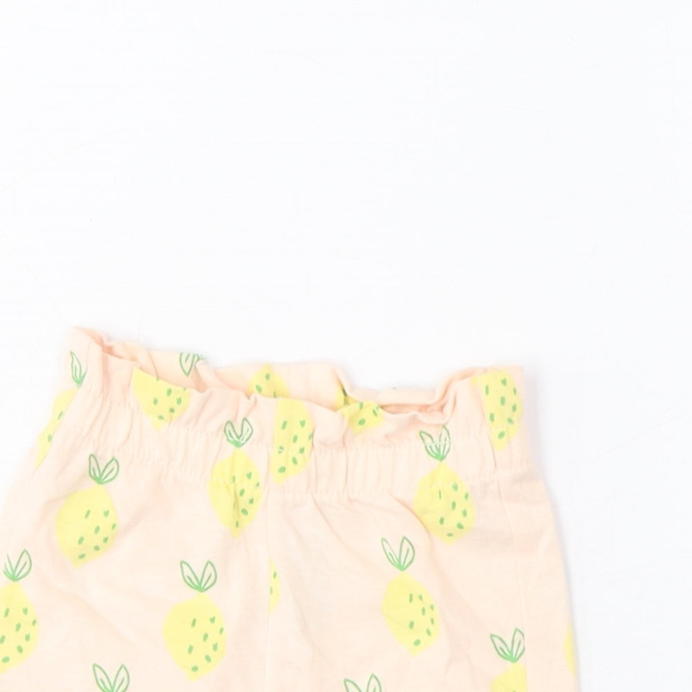 Marks and Spencer Girls Pink Geometric Cotton Cropped Trousers Size 3-6 Months Pullover - Lemon Print