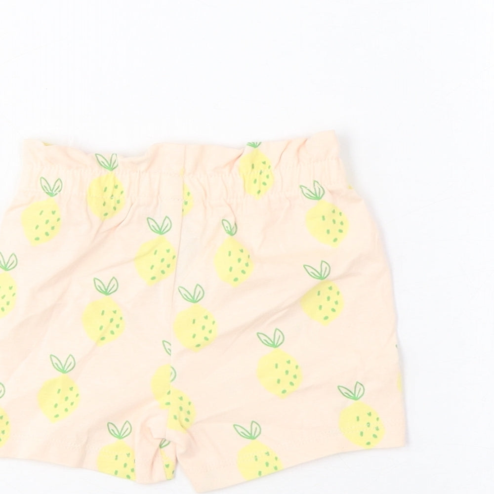 Marks and Spencer Girls Pink Geometric Cotton Cropped Trousers Size 3-6 Months Pullover - Lemon Print