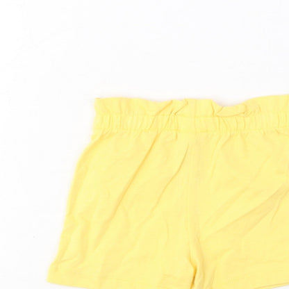 Marks and Spencer Girls Yellow Cotton Cropped Trousers Size 3-6 Months Pullover - Lemon