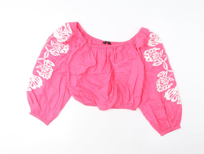 Womens UK Size 12 Marks and Spencer Pink Cropped Blouse