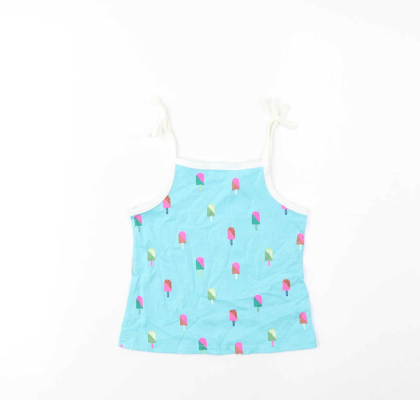 Marks and Spencer Girls Blue Geometric Cotton Cropped Tank Size 2-3 Years Square Neck Pullover - Ice Lolly Print