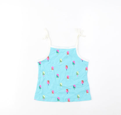 Marks and Spencer Girls Blue Geometric Cotton Cropped Tank Size 2-3 Years Square Neck Pullover - Ice Lolly Print