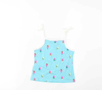 Marks and Spencer Girls Blue Geometric Cotton Cropped Tank Size 2-3 Years Square Neck Pullover - Ice Lolly Print