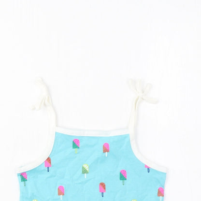 Marks and Spencer Girls Blue Geometric Cotton Cropped Tank Size 2-3 Years Square Neck Pullover - Ice Lolly Print
