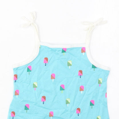 Marks and Spencer Girls Blue Geometric Cotton Cropped Tank Size 2-3 Years Square Neck Pullover - Ice Lolly Print