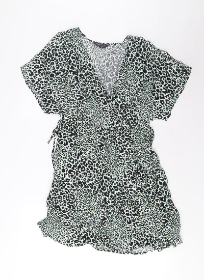 Marks and Spencer Womens Green Geometric Viscose A-Line Size 12 V-Neck Pullover - Elasticated Waist