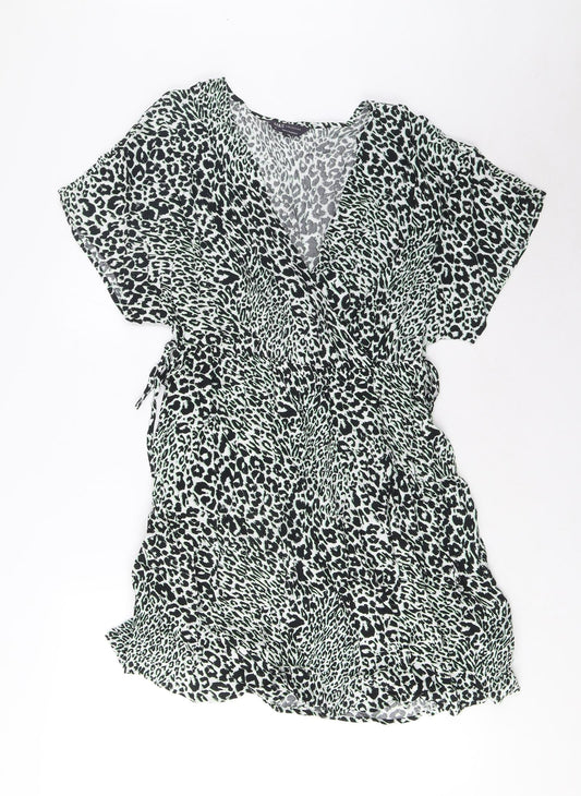 Marks and Spencer Womens Green Geometric Viscose A-Line Size 12 V-Neck Pullover - Elasticated Waist