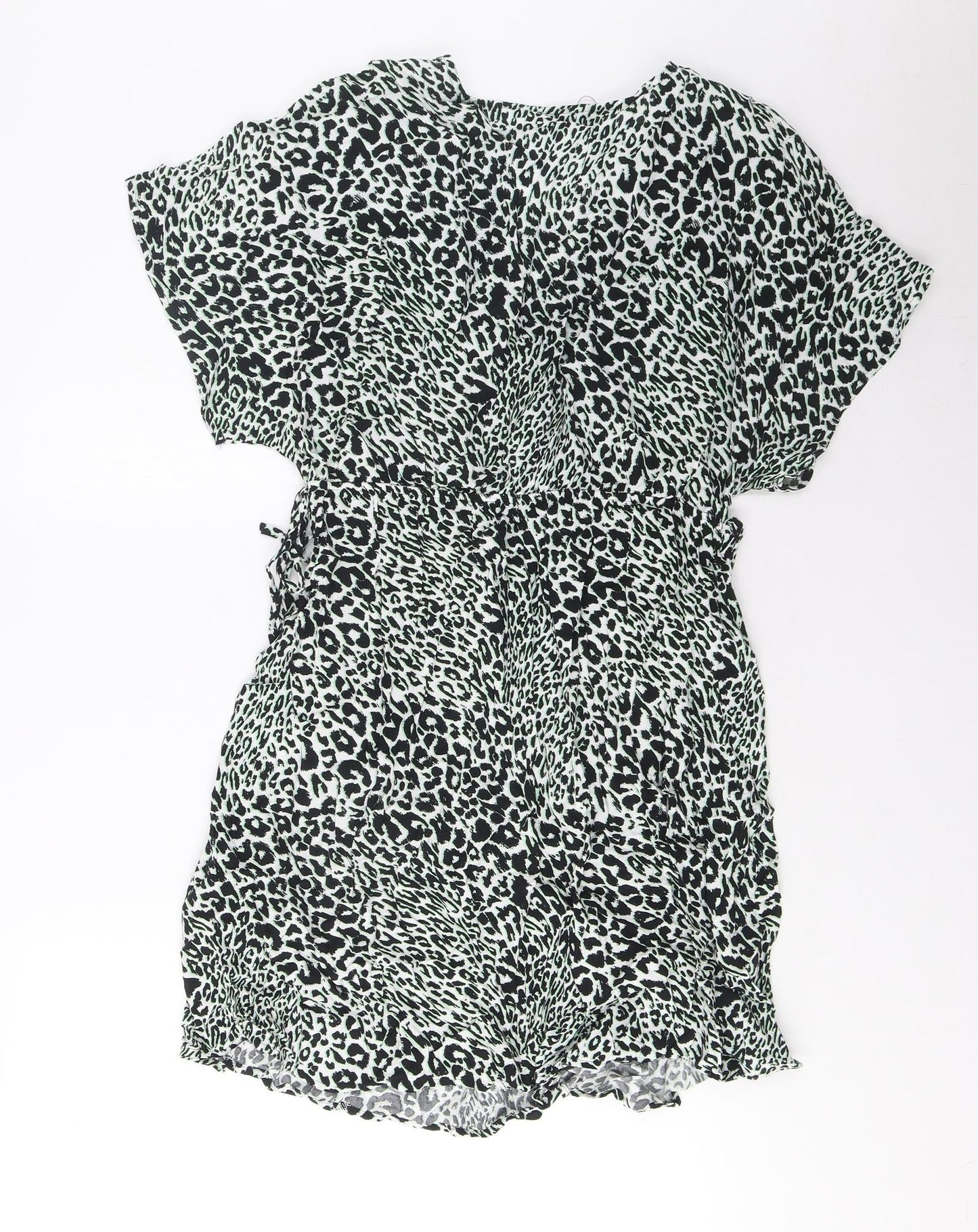 Marks and Spencer Womens Green Geometric Viscose A-Line Size 12 V-Neck Pullover - Elasticated Waist