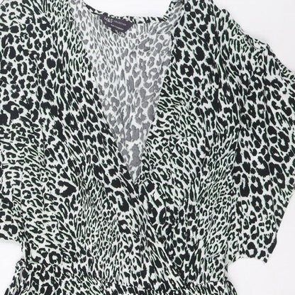 Marks and Spencer Womens Green Geometric Viscose A-Line Size 12 V-Neck Pullover - Elasticated Waist