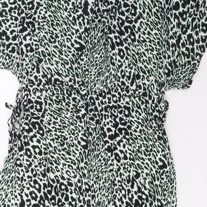 Marks and Spencer Womens Green Geometric Viscose A-Line Size 12 V-Neck Pullover - Elasticated Waist