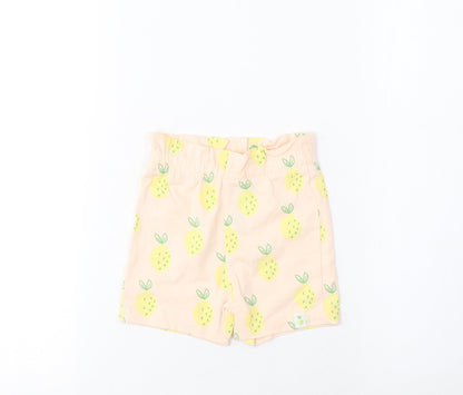 Marks and Spencer Girls Pink Geometric Cotton Cropped Trousers Size 6-9 Months Pullover - Lemon Print