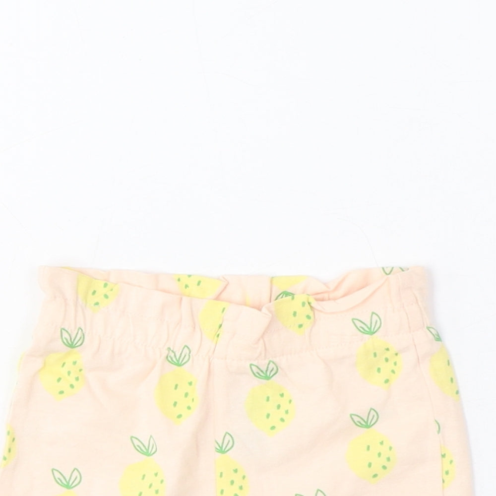 Marks and Spencer Girls Pink Geometric Cotton Cropped Trousers Size 6-9 Months Pullover - Lemon Print