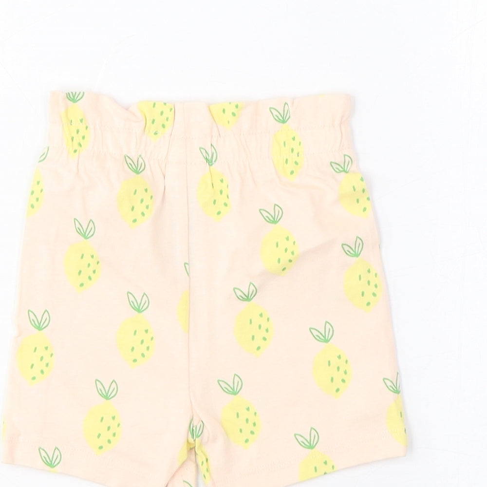 Marks and Spencer Girls Pink Geometric Cotton Cropped Trousers Size 6-9 Months Pullover - Lemon Print