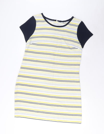 NEXT Womens Multicoloured Striped Polyester Sheath Size 12 Crew Neck Zip