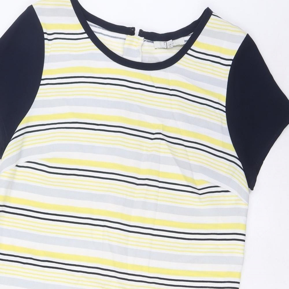 NEXT Womens Multicoloured Striped Polyester Sheath Size 12 Crew Neck Zip