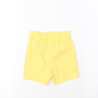 Marks and Spencer Girls Yellow Cotton Cropped Trousers Size 6-9 Months Pullover - Lemon