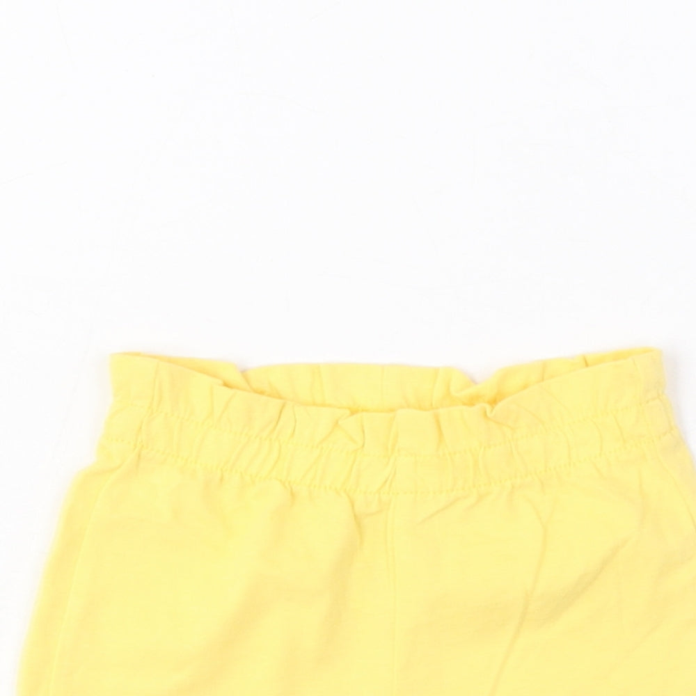 Marks and Spencer Girls Yellow Cotton Cropped Trousers Size 6-9 Months Pullover - Lemon