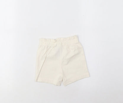 Marks and Spencer Girls Beige Cotton Cropped Trousers Size 3-6 Months Pullover - Lemon