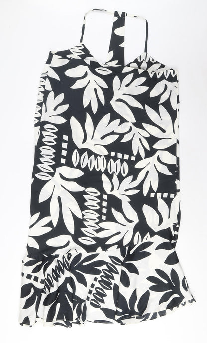 Marks and Spencer Womens Black Geometric Polyester A-Line Size 14 V-Neck Pullover