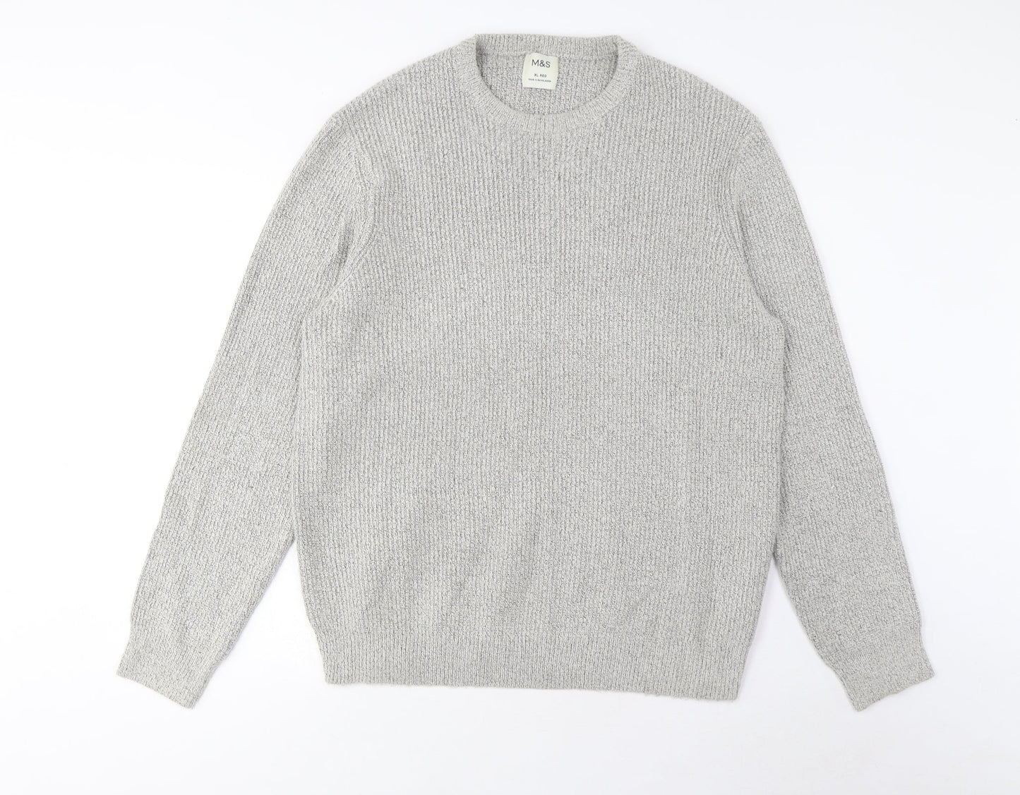 Marks and Spencer Mens Grey Crew Neck Acrylic Pullover Jumper Size L Long Sleeve