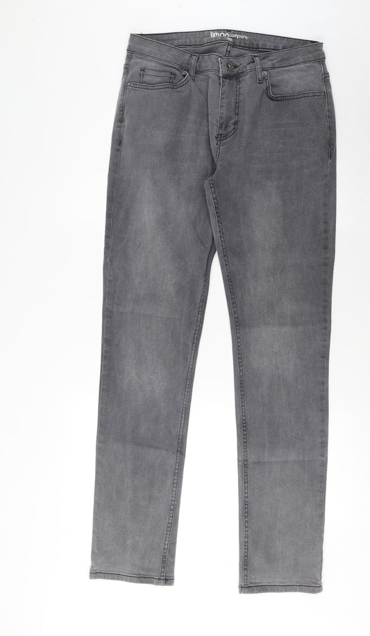 Limon Company Mens Grey Cotton Straight Jeans Size 32 in L33 in Regular Zip - Long Leg, Pockets