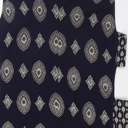 ASOS Womens Blue Geometric Polyester A-Line Size 12 Boat Neck Button - Open Sides