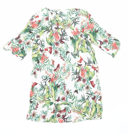 H&M Womens Multicoloured Viscose Shirt Dress Size 10 V-Neck - Butterfly