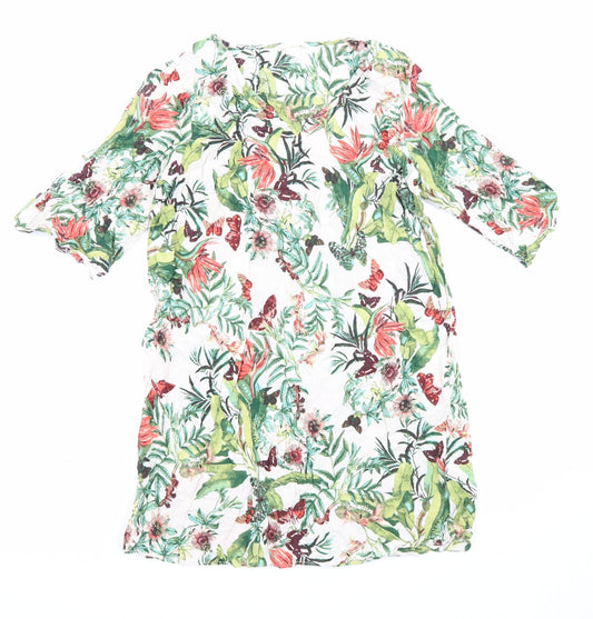 H&M Womens Multicoloured Viscose Shirt Dress Size 10 V-Neck - Butterfly