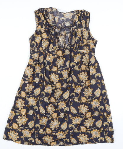 Mango Womens Blue 100% Cotton A-Line Size XS Round Neck - Tie Front