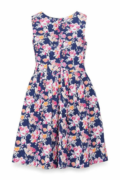 Yumi Womens Blue Floral 100% Cotton A-Line Size 8 Boat Neck Zip
