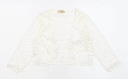 Kate Kasin Womens Ivory V-Neck Polyamide Shrug Jumper Size M - Lace Effect