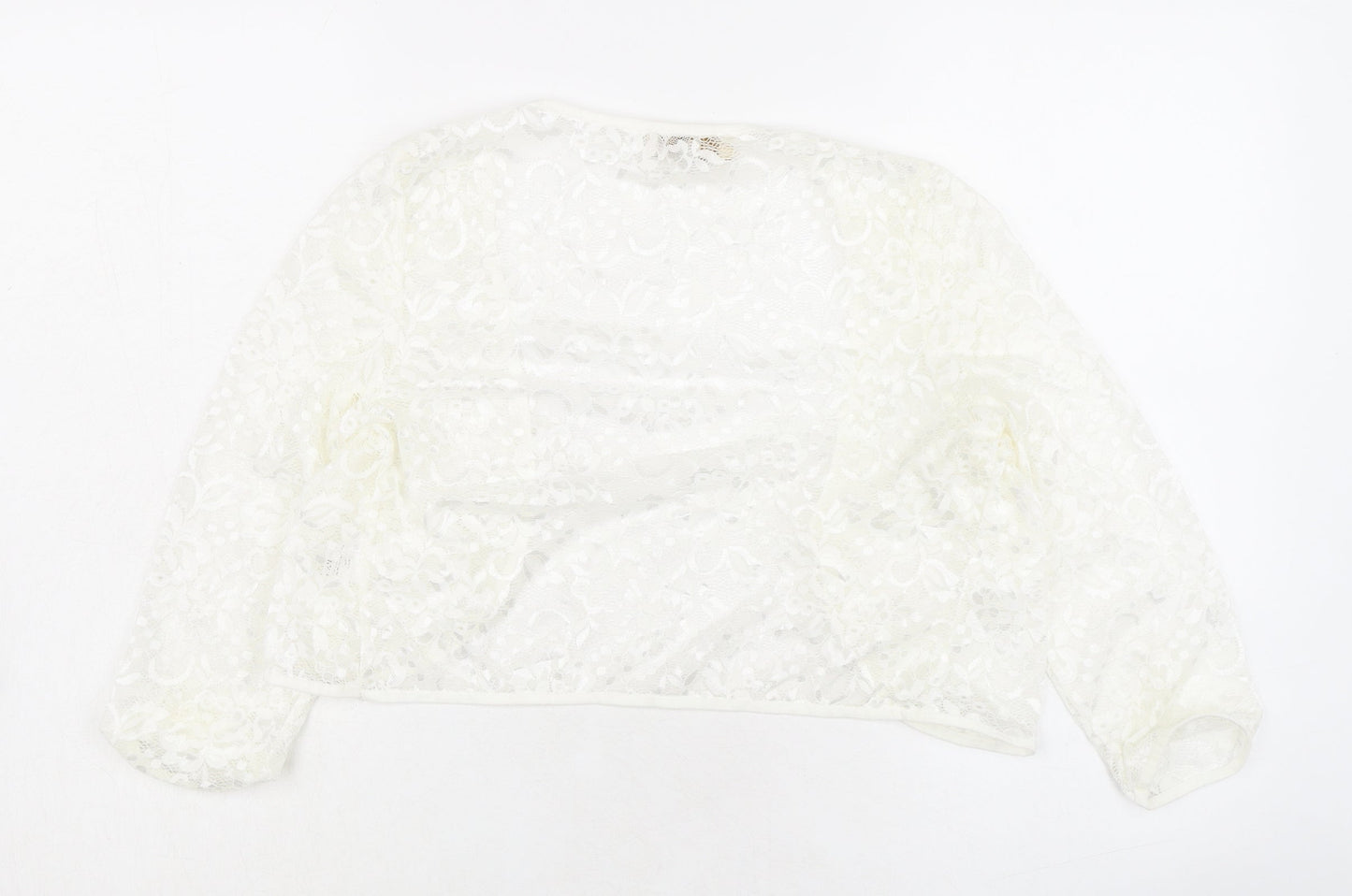 Kate Kasin Womens Ivory V-Neck Polyamide Shrug Jumper Size M - Lace Effect