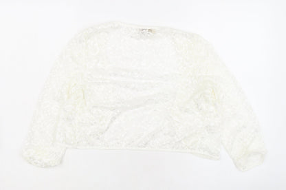 Kate Kasin Womens Ivory V-Neck Polyamide Shrug Jumper Size M - Lace Effect