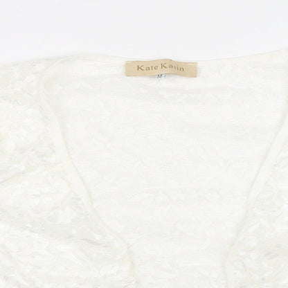 Kate Kasin Womens Ivory V-Neck Polyamide Shrug Jumper Size M - Lace Effect