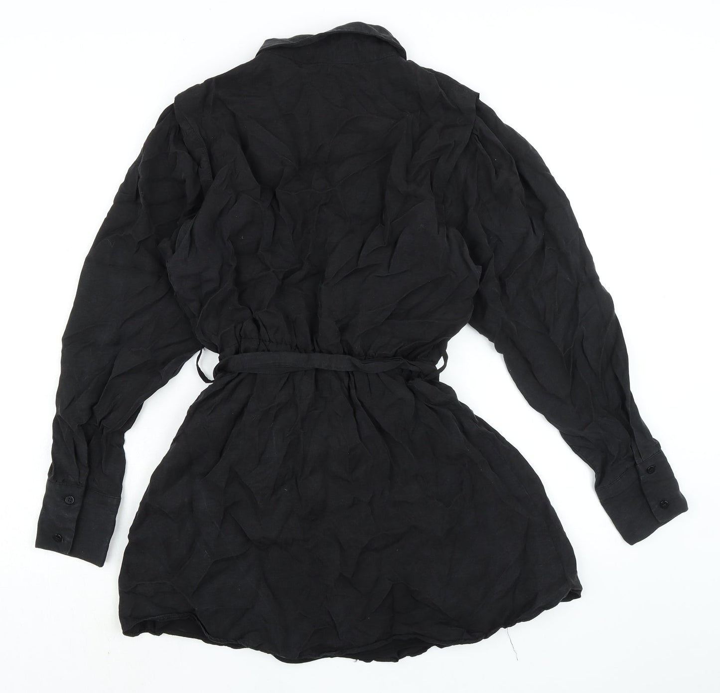 Zara Womens Black Polyester Shirt Dress Size XS Collared Button - Elasticated Waist