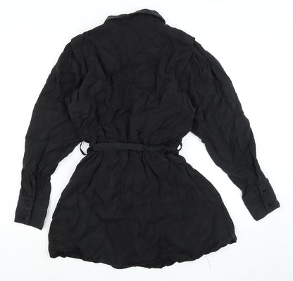Zara Womens Black Polyester Shirt Dress Size XS Collared Button - Elasticated Waist
