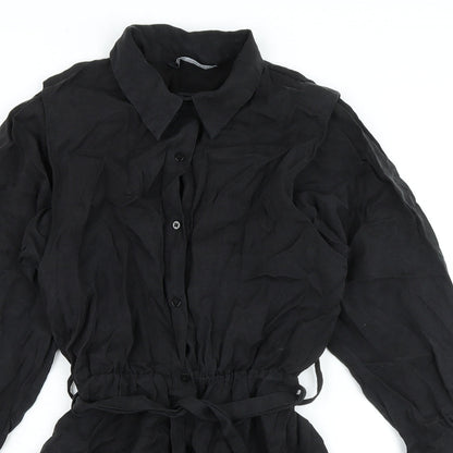 Zara Womens Black Polyester Shirt Dress Size XS Collared Button - Elasticated Waist