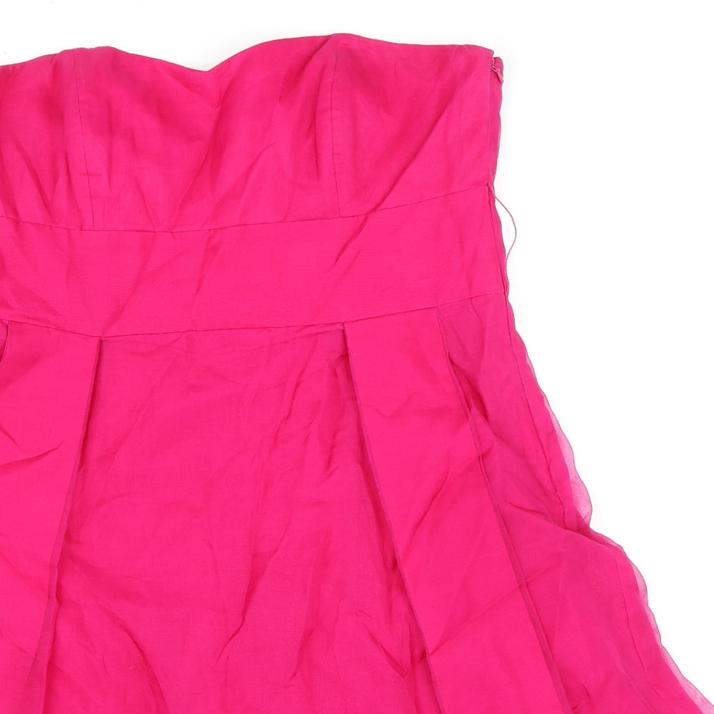 Monsoon Womens Pink Silk A-Line Size 12 Off the Shoulder Zip - Formal