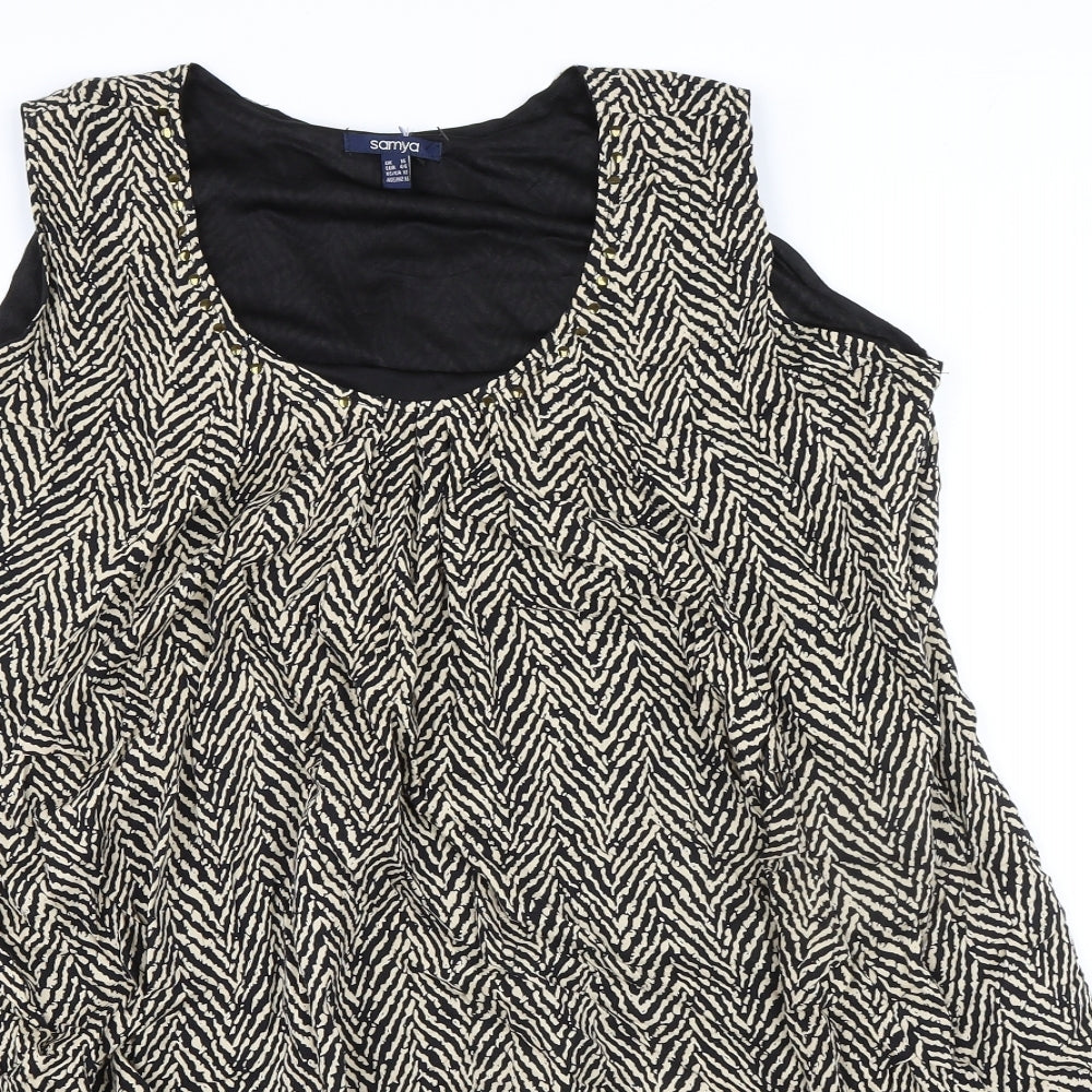Samya Womens Black Animal Print Viscose A-Line Size 16 Boat Neck - Pockets