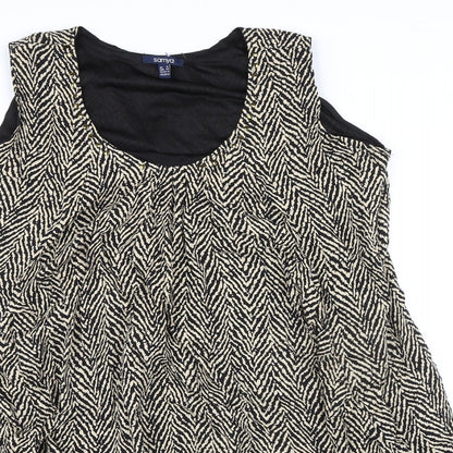 Samya Womens Black Animal Print Viscose A-Line Size 16 Boat Neck - Pockets