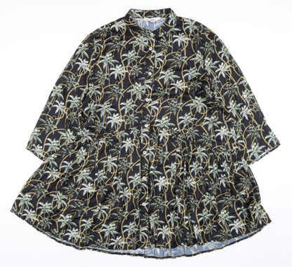 Forever Unique Womens Black Polyester A-Line Size 12 Mock Neck Button - Palm Trees