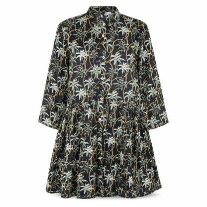 Forever Unique Womens Black Polyester A-Line Size 12 Mock Neck Button - Palm Trees