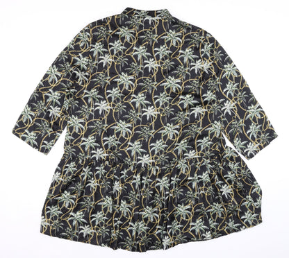 Forever Unique Womens Black Polyester A-Line Size 12 Mock Neck Button - Palm Trees