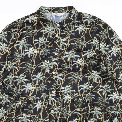 Forever Unique Womens Black Polyester A-Line Size 12 Mock Neck Button - Palm Trees