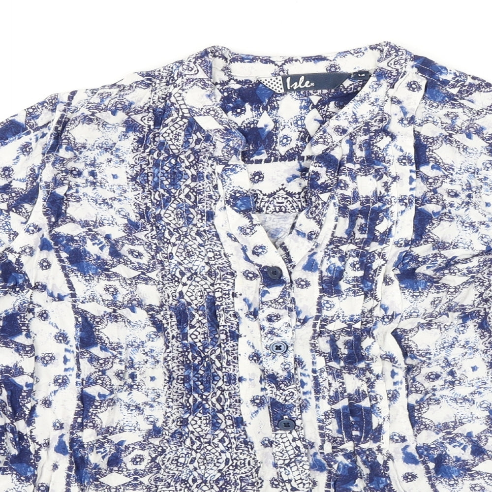 EWM Womens Blue Viscose Basic Blouse Size 12 Sweetheart