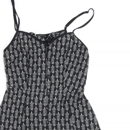 New Look Womens Black Polyester A-Line Size 10 Sweetheart Button - Tie Back