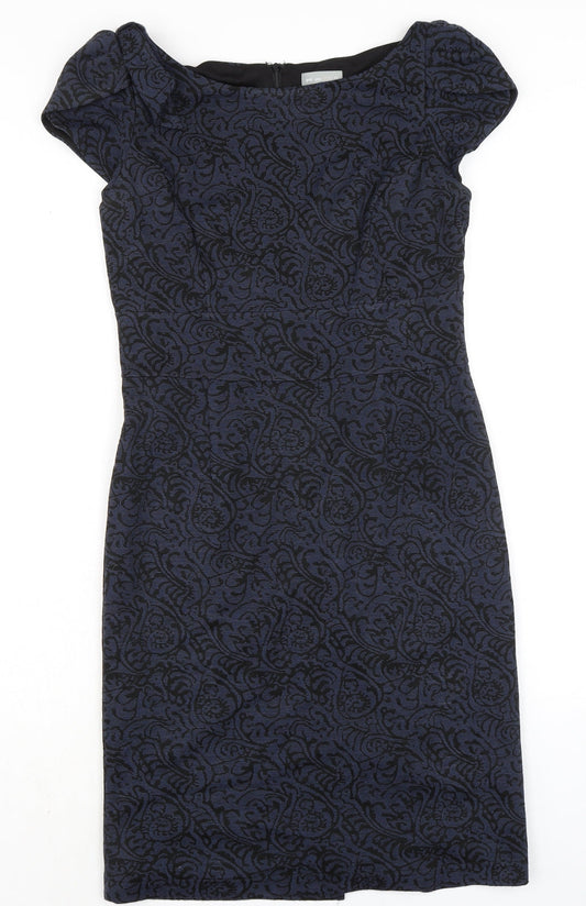 Per Una Womens Blue Acrylic Pencil Dress Size 12 Collared Zip